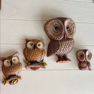 Vintage Brown Owl Wall Decor Set